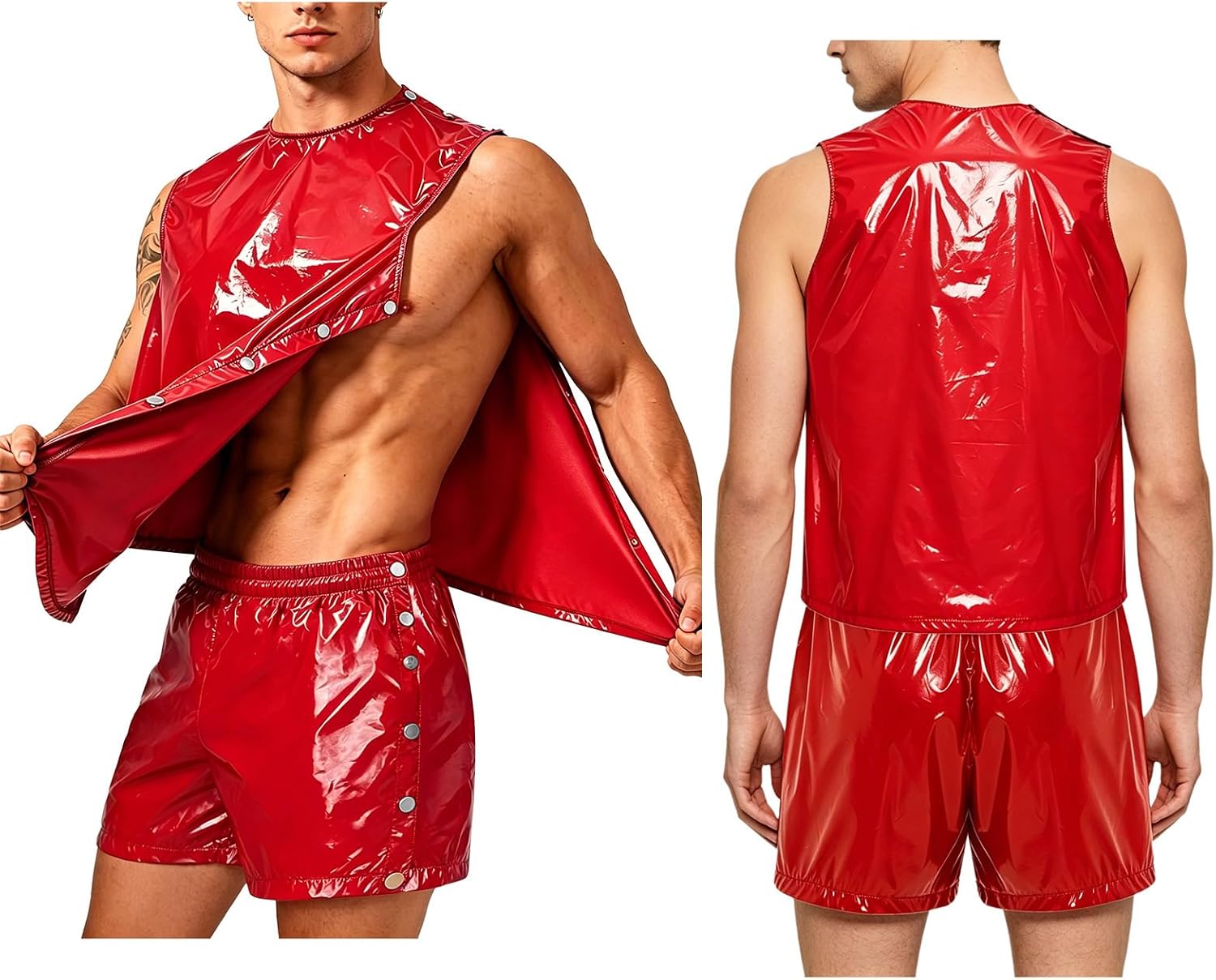 Men 2 Piece Short Set Loose Outfit Tearaway Shirts with Boxer Briefs Jogging Sportswear for Travel