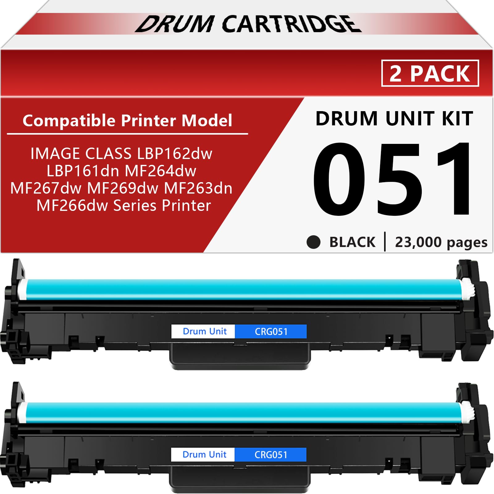 NineLeaf 2-Pack CRG051 Drum Compatible Replacement for Canon 051 CRG051 Drum Unit Kit with high 23000 Pages Yield use for ImageCLASS LBP162dw LBP161dn