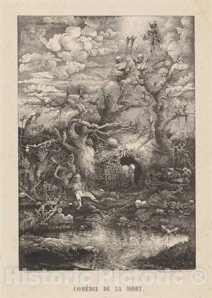 Art Print : Rodolphe Bresdin, The Comedy of Death, 1854, Historic Wall Décor : 08in x 12in