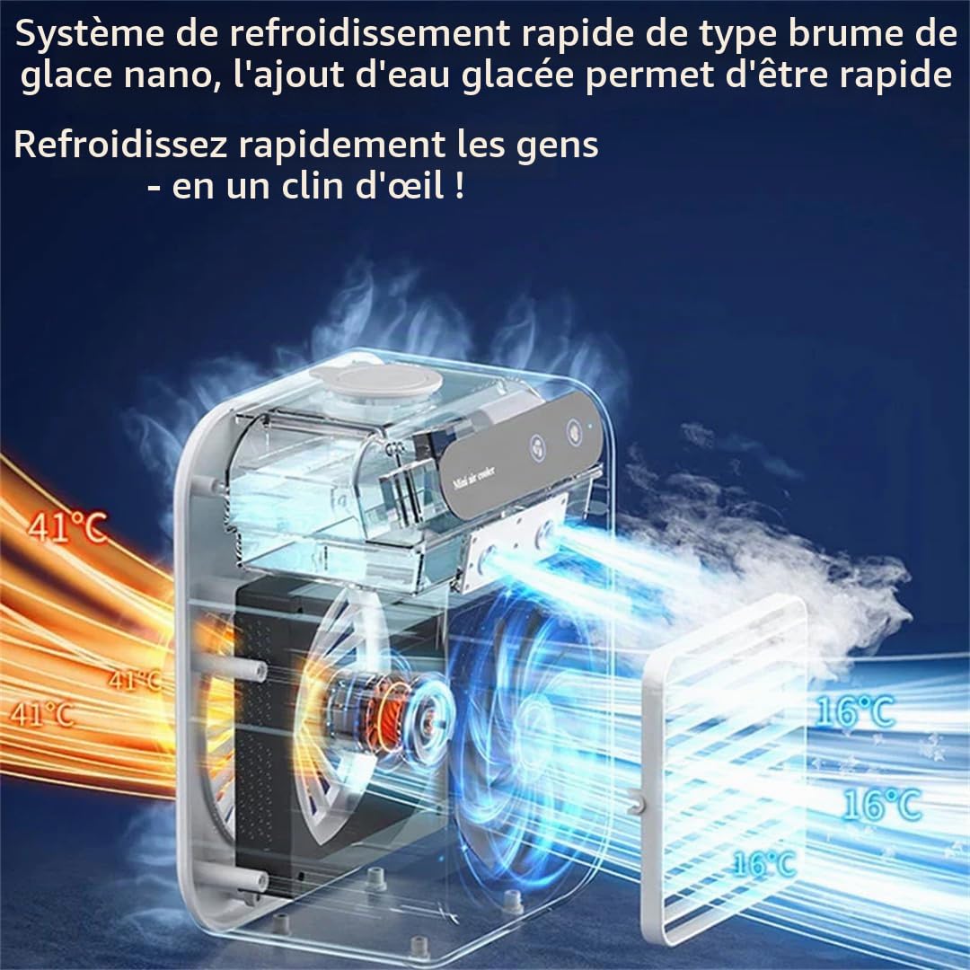 Climatiseur Portable Zensairex, Petit Climatiseur Portable, Mini Climatiseusr, Humidificateur À Brumisation, Inclinaison Réglable À 15°, Grande Maison Et La Chambre, Rechargeable Sur Secteur (a)