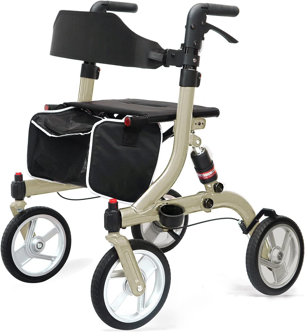 Winlove Rollator Walkers for Seniors-Folding Rollator with Seat and 10-inch All Terrain Wheels-Medical Rolling Walker Aluminium Frame with Suspension Spring and Thick Seat-Lightweight,Champagne