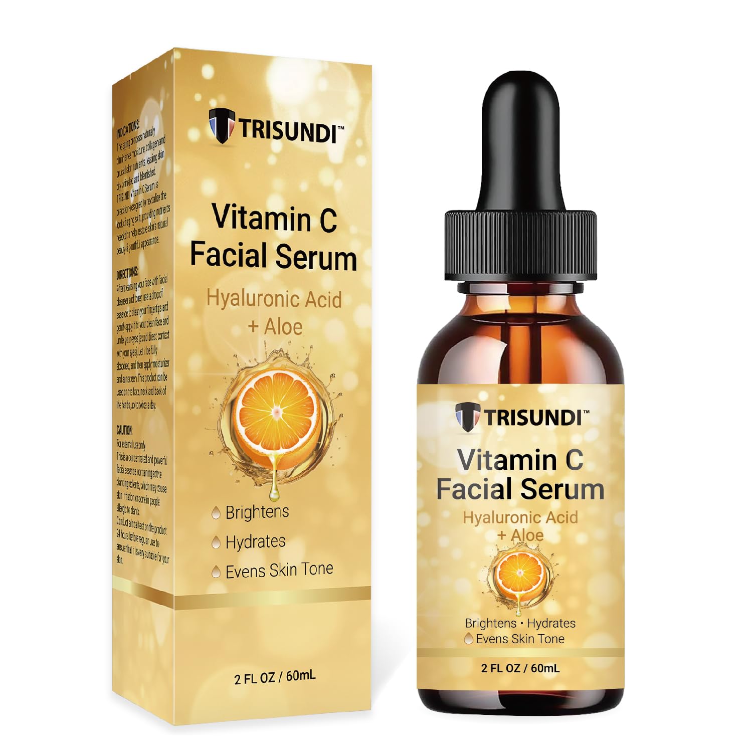 Vitamin C Facial Serum with Hyaluronic Acid & Aloe, Lightweight Hydrating Face Serum for Daily Skincare, Suitable for All Skin Types, 2 fl oz (60 mL)