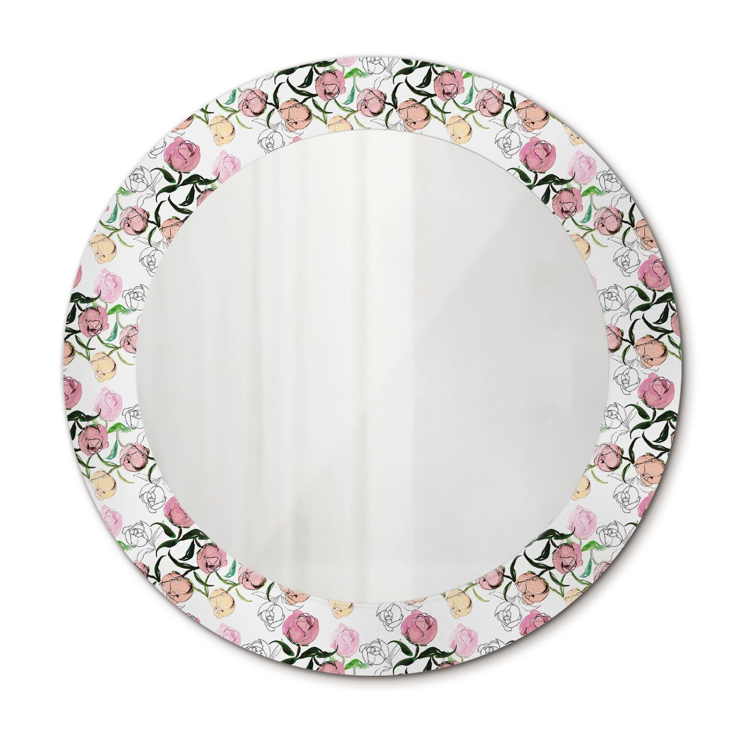 Miroir de Chambre Imprimé Bourgeons de Pivoine Rond Décoration Murale 60cm