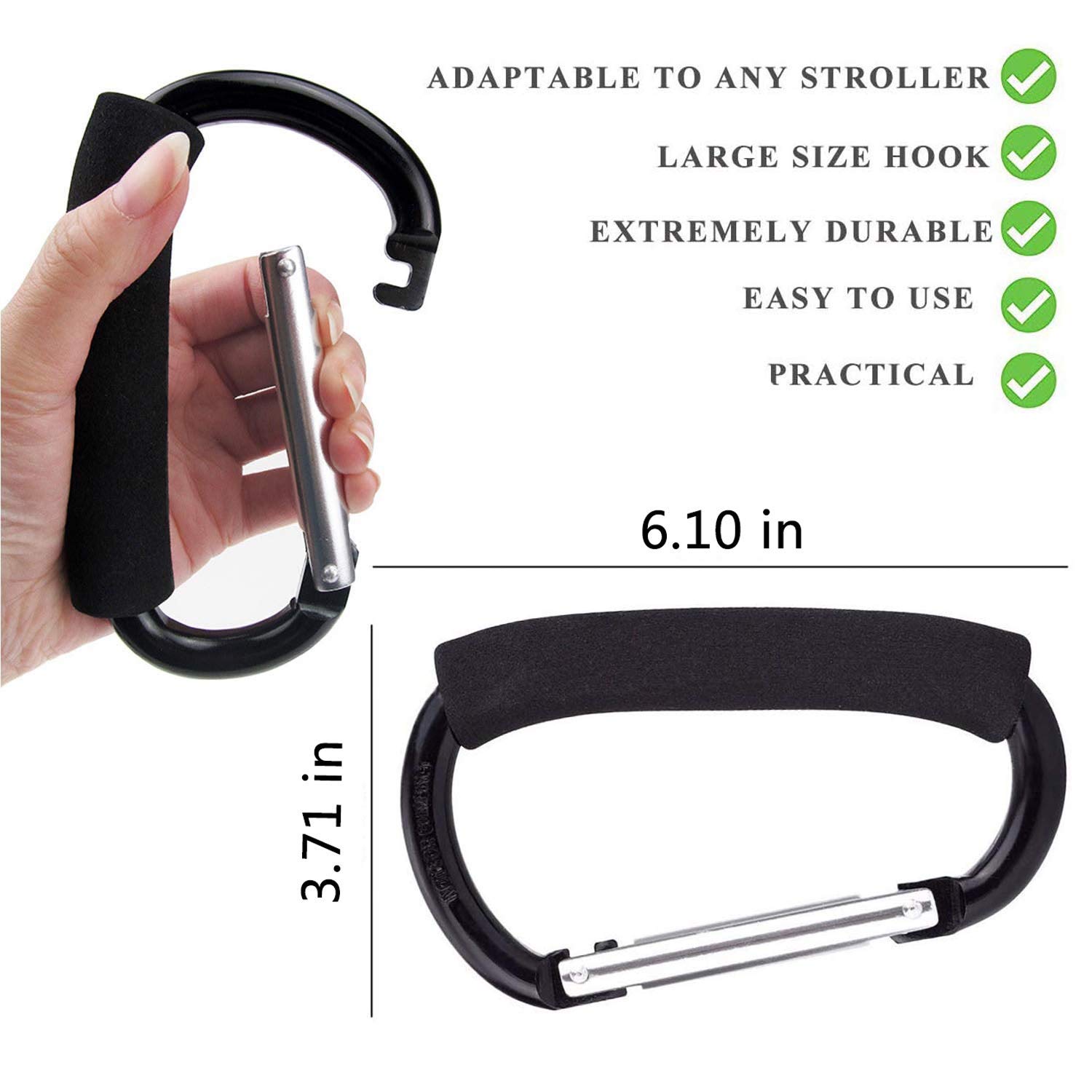 HAME Baby Stroller Clip Hooks Baby Pushchair Pram Hanger Baby Shopping Bag Holders (Black) 3