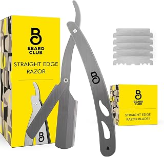 The Beard Club Straight Razor for Men - Navajas Para Barbero - Barber Straight Edge Razor Kit - Single Derby Blade Cutthroat With 5 Replaceable Stainless Steel Blades
