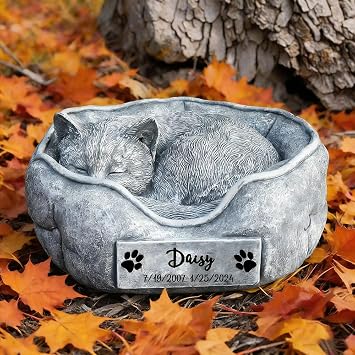 Personalized Cat Memorial Stones Grave Markers Memorial Gifts Outdoor | Cat Headstone Tombstone Grave Stone, Cat Sleeping Memorial Statue, Engraved with Name, Sympathy Cat Loss Gift, Resin