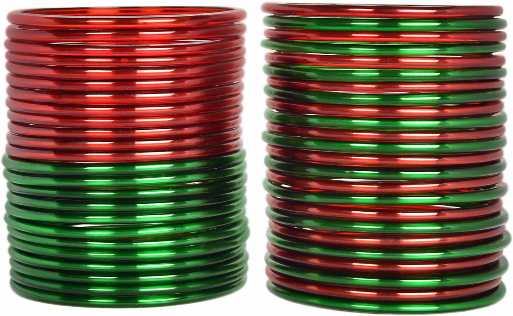 Swara Creations Plain Glass Bangle Set for Women/Smooth Finish Combo of Red & Green Bangles/Traditional Design (48Pcs)(SKU282)