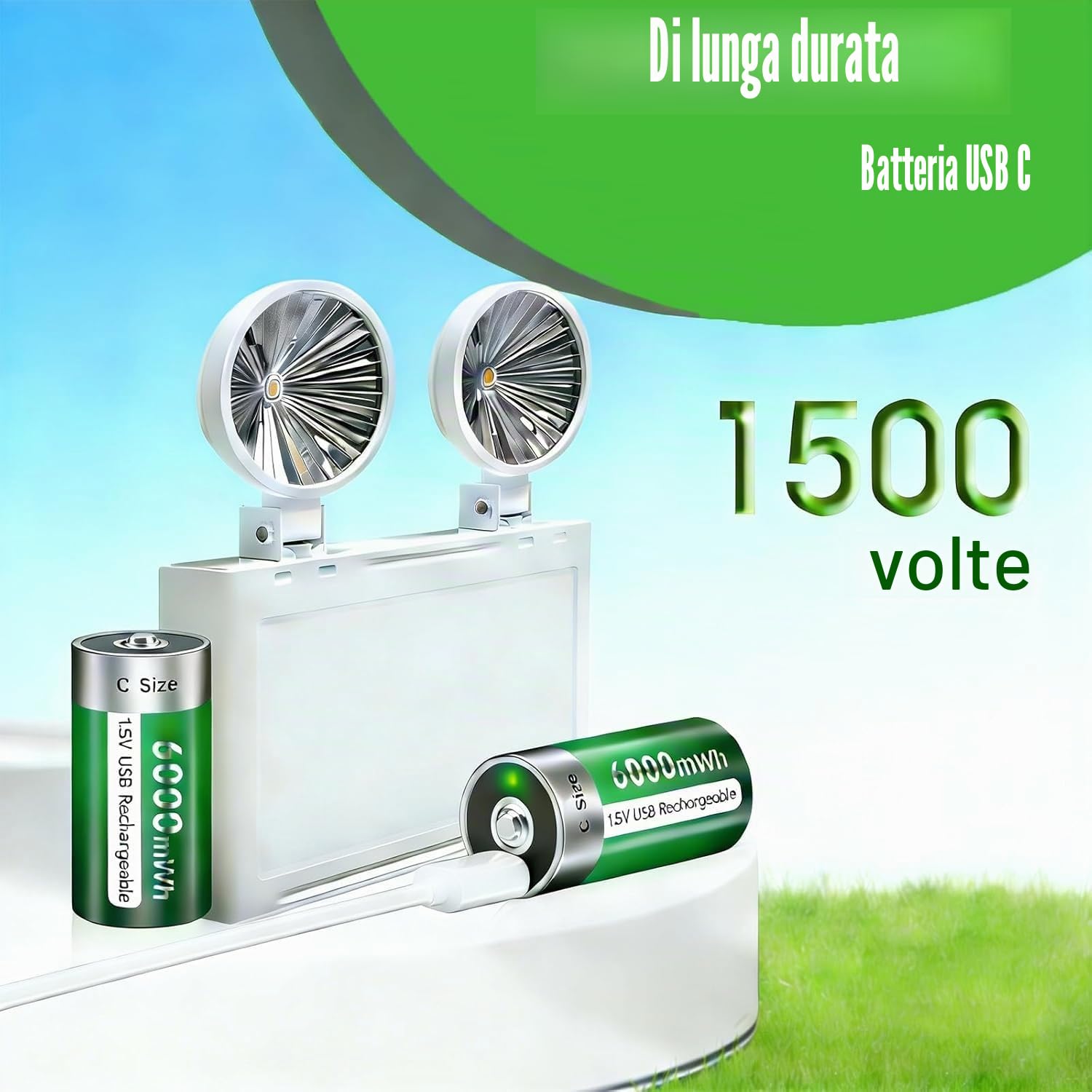 6 batterie ricaricabili Baby C USB 6000 mWh – 1,5 V/litio ricaricabili C batteria ad alta capacità con cavo di ricarica di tipo C, ricarica rapida 3 ore