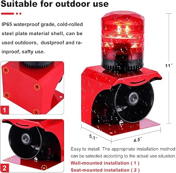 120dB Industrial Siren Alarm, IP65 Outdoor Sound and Light Alarm,, Adjustable Volume & Tone for Home, Office, Factory, Warehouse (Industrial, 12, V)