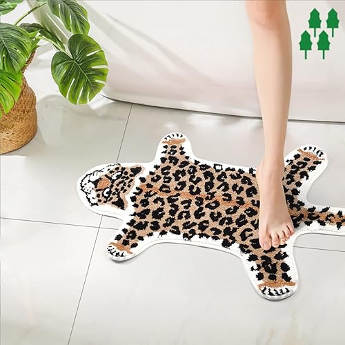 Miniatura 4 de Seek4comfortable Alfombra de baño con diseño de leopardo, lindos animales, para baño, con forma de guepardo, antideslizante, absorbente, alfombra