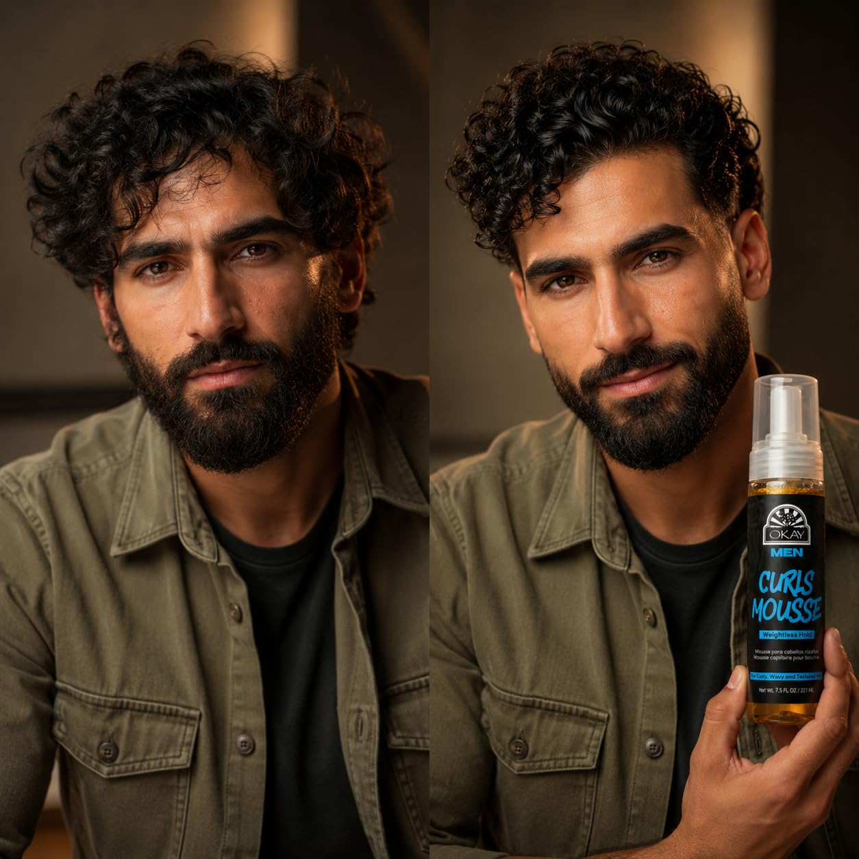 OKAY Men's Curls Mousse 7.5 oz – Lightweight Curl Defining Hair Styling Foam for Men, Enhances Natural Curls, Controls Frizz, Adds Volume & Flexible Hold for Wavy and Curly Hair