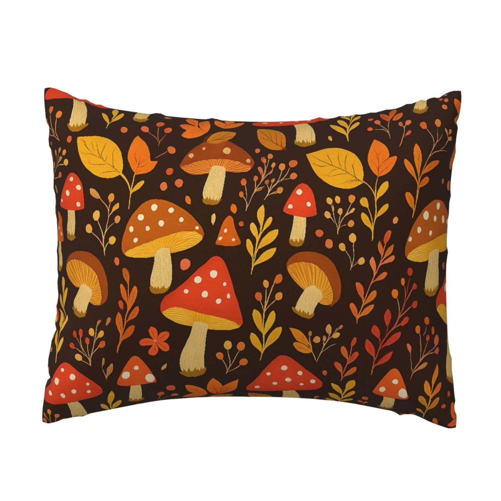 Cartoon Mushroom and Leaves Pillowcase Soft Plush with Zipper Decorative Pillowcovers 16x20 in