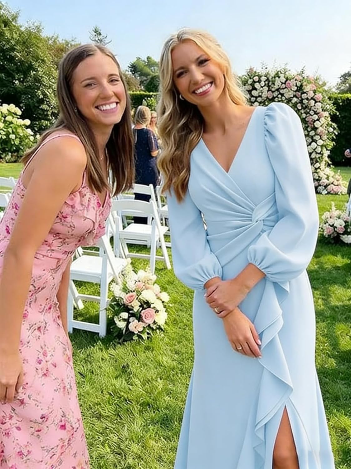 Jicht Long Sleeve Formal Dresses for Women Ruffled V-Neck Mother of Bride Dresses Maxi JAC011 - Image 5