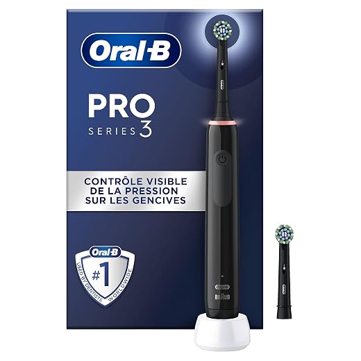Oral-B Pro 3 3000 Brosse À Dents Électrique Oscillo-Rotative, Capteur De Pression Pour Protéger Les Gencives Sensibles, Mode Blancheur, 2 Brossettes Rondes De Rechange, 1 Chargeur, Noire