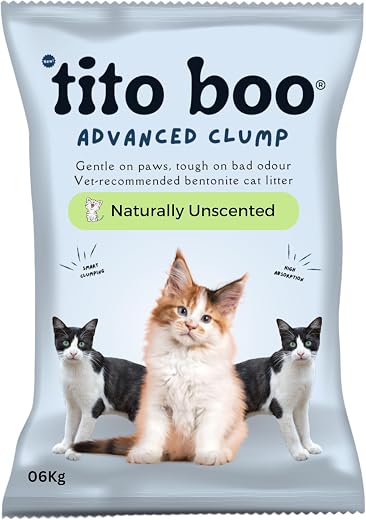 Tito Boo Premium Clumping Cat Litter - 05kg + 01Kg UnScented Scoopable Smart Bentonite Sand - Total 6Kg