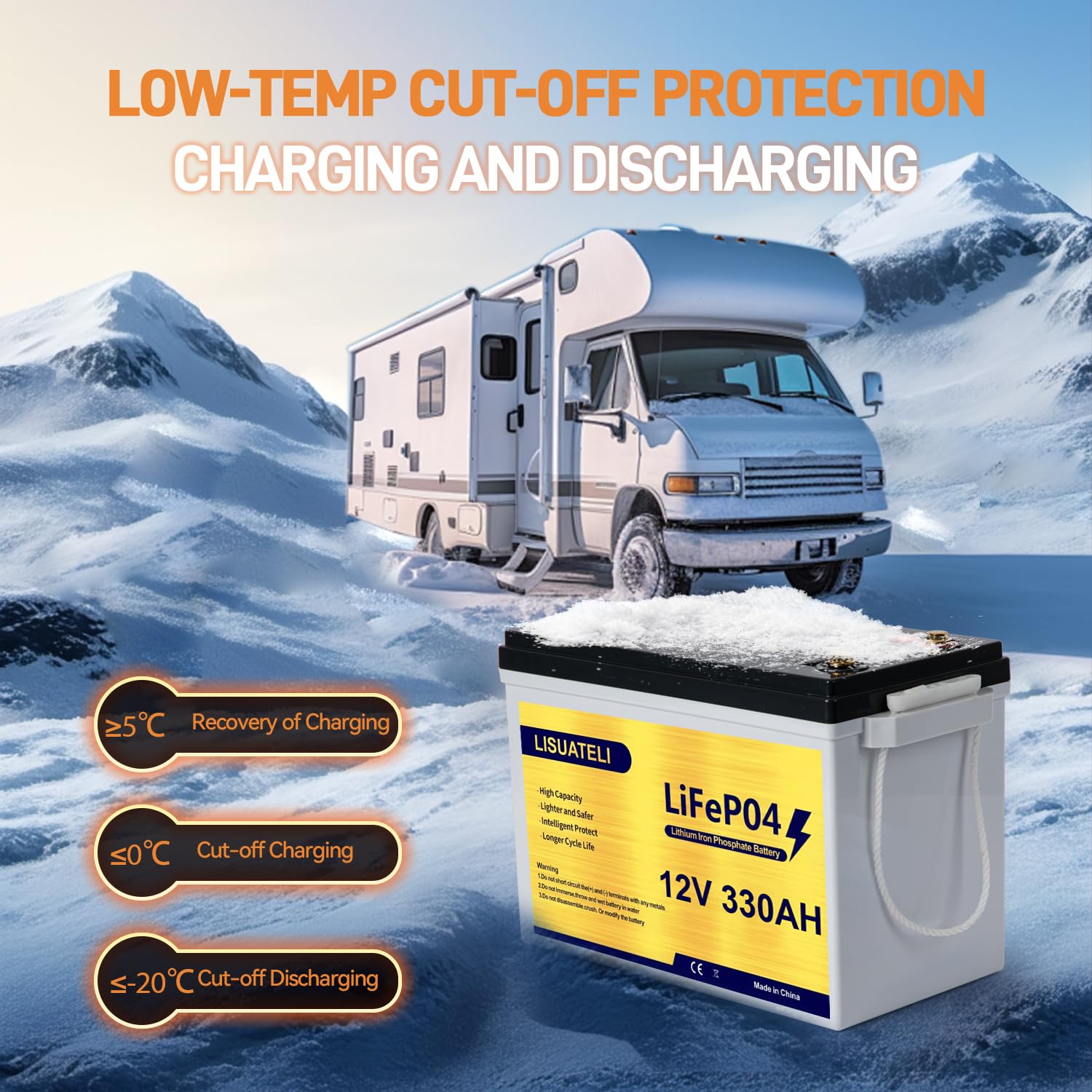 Mini batteria LiFePO4 12V 330Ah, batteria al litio a ciclo profondo con Bluetooth, BMS 200A, per applicazioni solari, camper, marine e off-grid