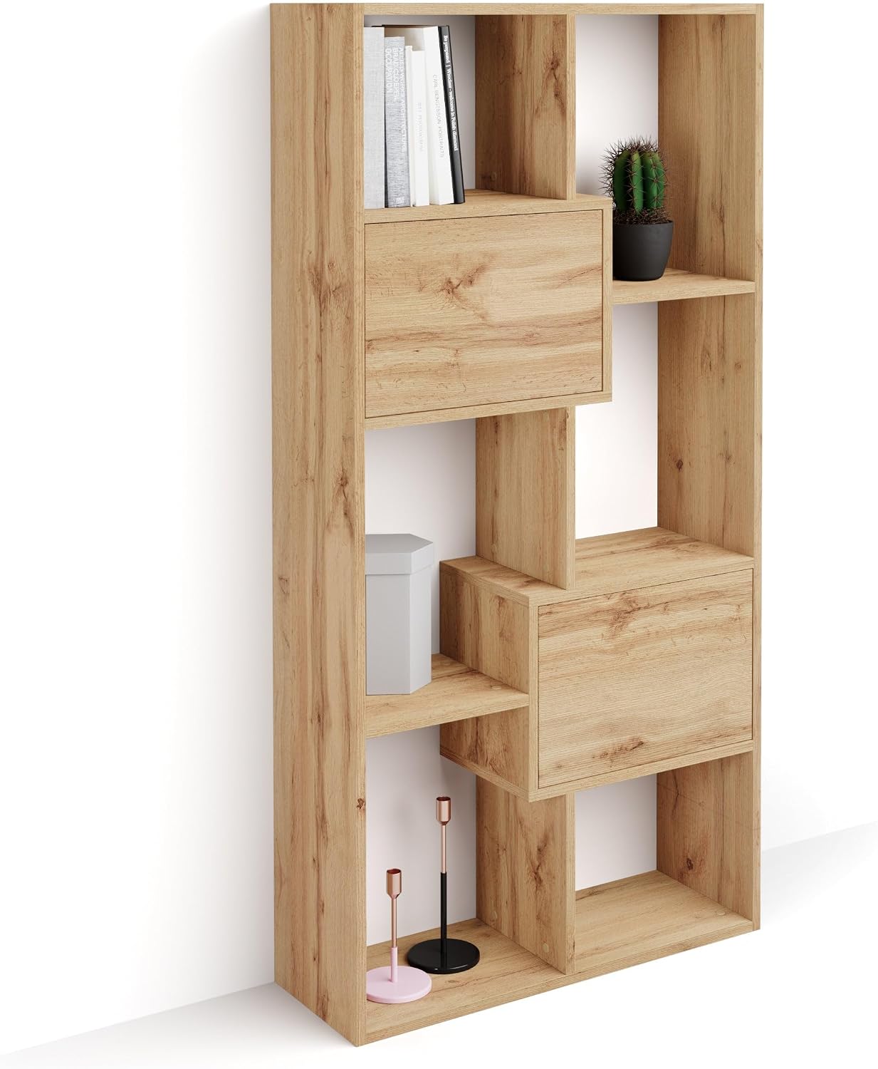 Mobili Fiver, Iacopo XS Bookcase with Panel Doors (63.31 x 31.5 in), Rustic Oak, Made in Italy