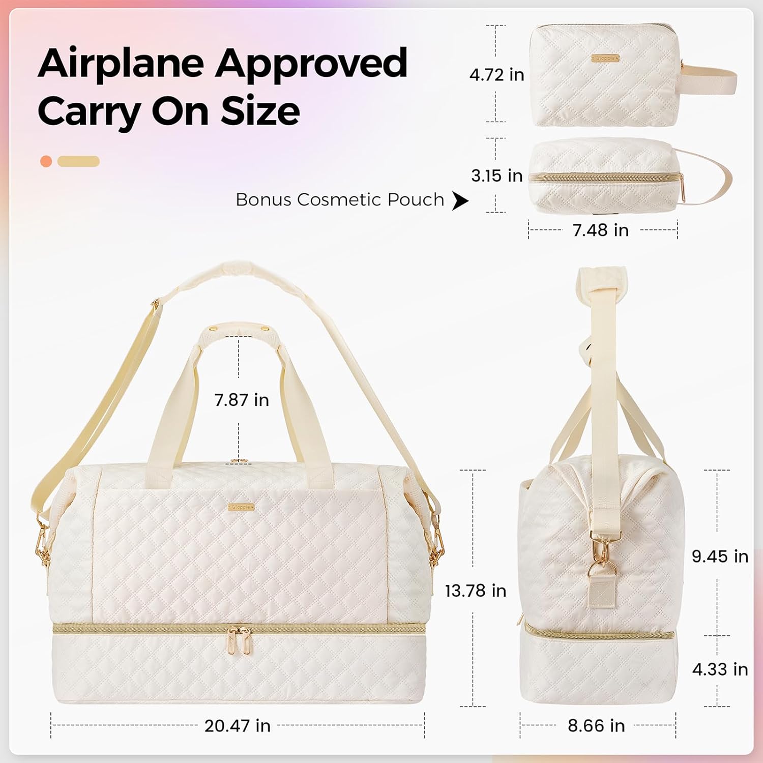 Gloppie Weekender Bags for Women with Shoe Compartment, 39L Large Travel Duffel Bag, Carry On Overnight Gym Bags with Wet Pocket, Hospital Bag for Women Labor Delivery, 2 Pcs Set, Beige - Image 3