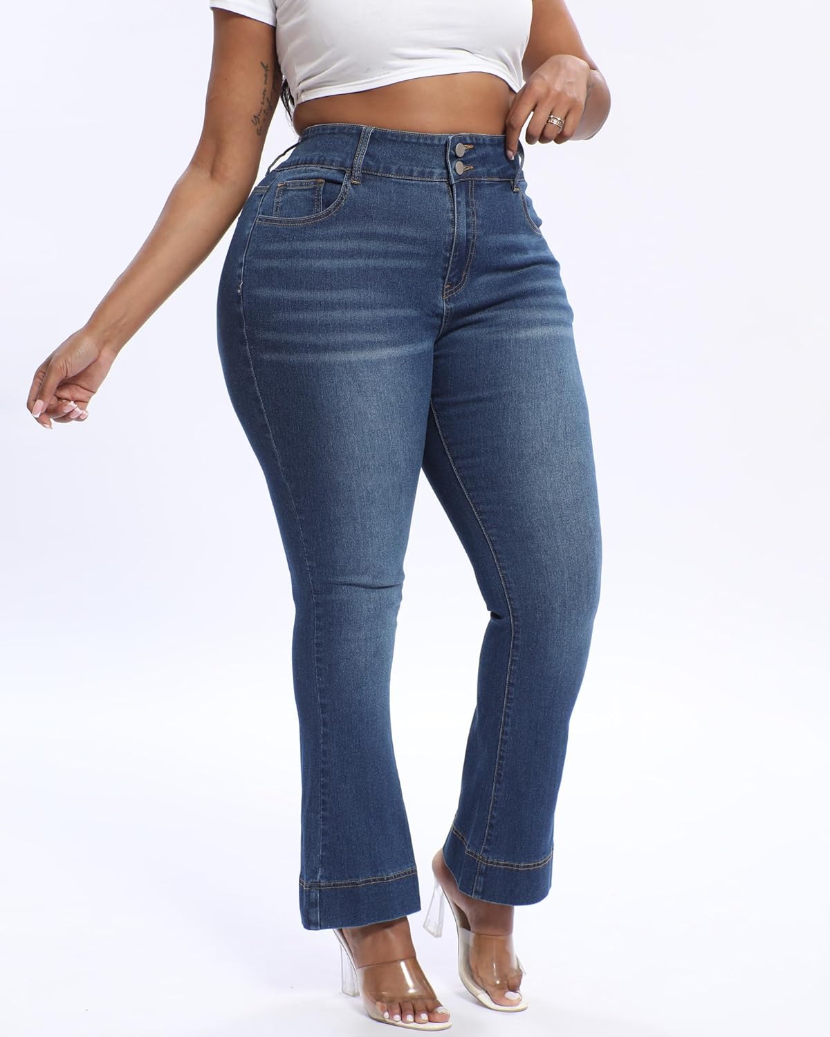 Plus Size Jeans Bootcut Stretchy for Women High Waisted Modern Curvy Flare Trouser Jean - Image 4