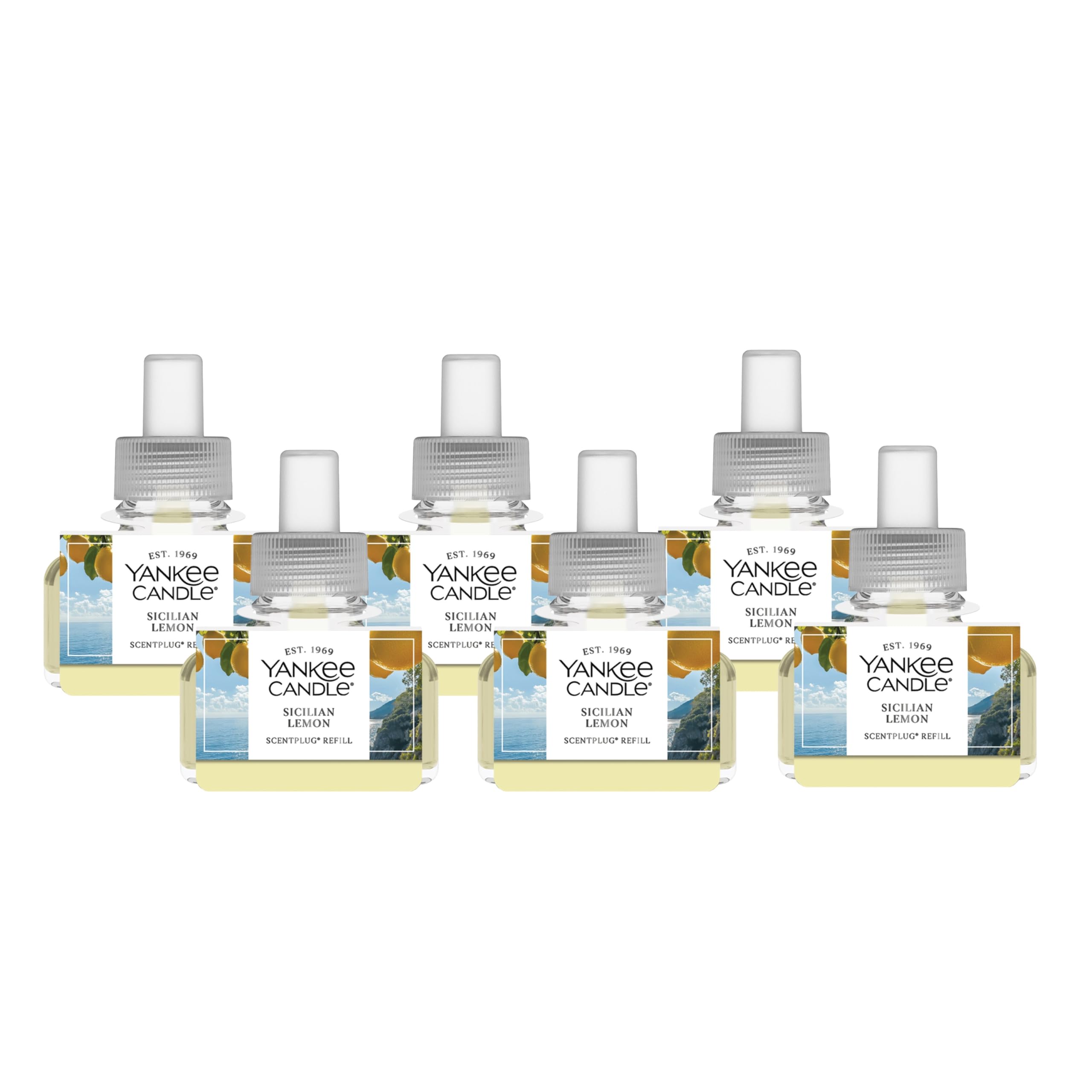 Yankee Candle ScentPlug Refill for Plug in Air Fresheners, Scented Oil Refills, Long Lasting Home Fragrance, Sicilian Lemon (Pack of 6)