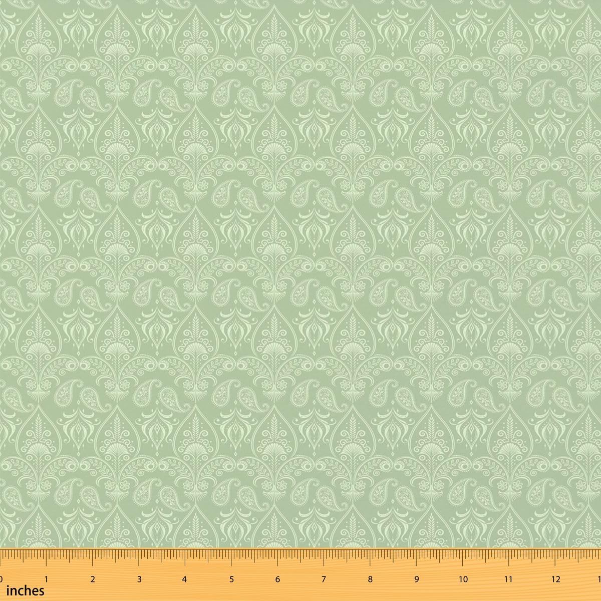 Paisley Bandana Craft Fabric No Stretch,Baroque Bohemian Floral Luxury Decor Soft Polyester,Damask Boho Ethnic Washable Material for Handmade Supplies,Light Green 1 Yard Pre-Cut,36" L x 59" W