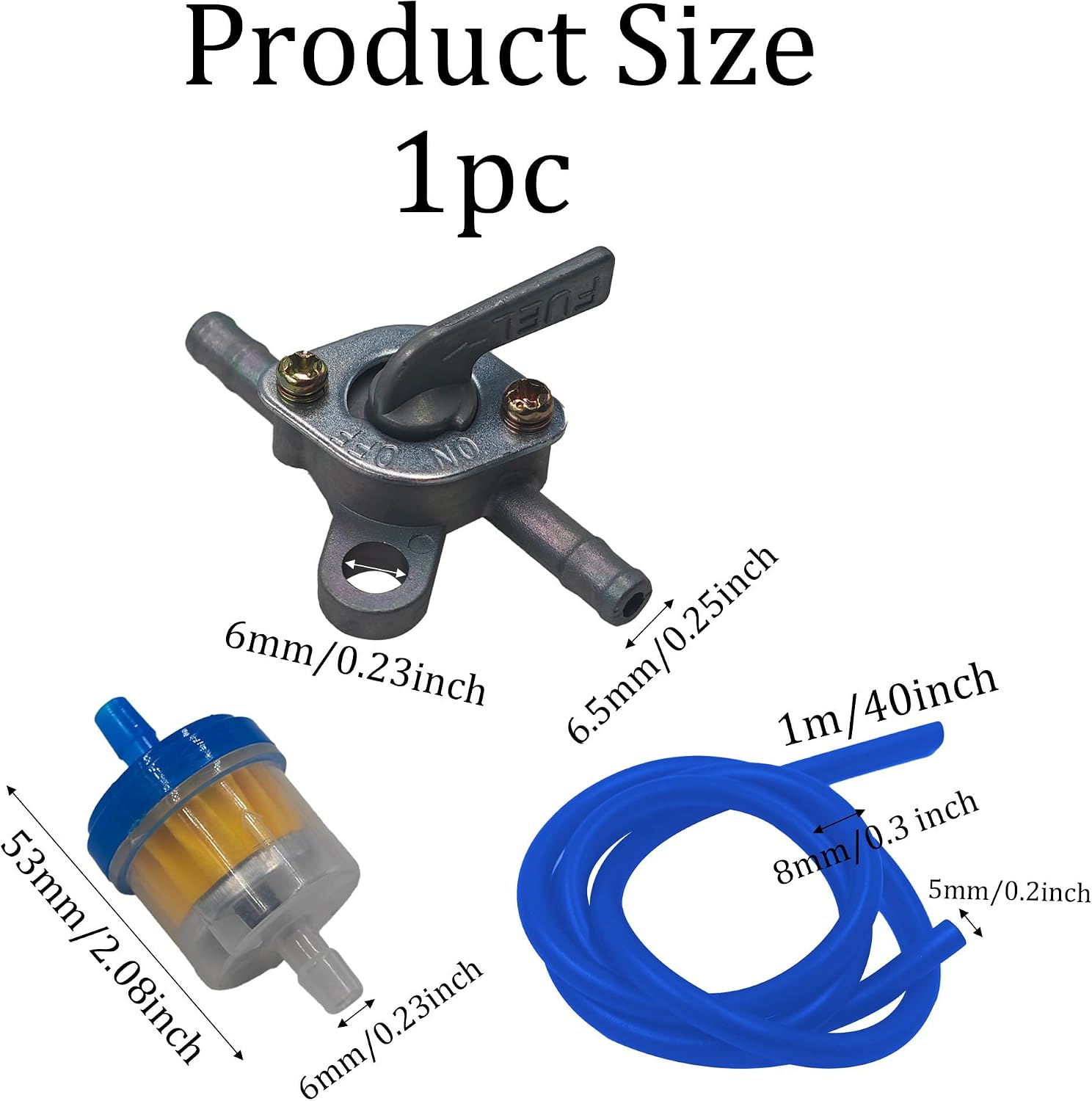 One Gas Fuel Line Hose Kit with Inline Shut Off Valve, Fuel Filters & Clamps, Universal 0.2" Petrol Pipe for 50cc-250cc ATV, Dirt Pit Bike, Go Kart, Four Wheeler, Lawn Mower (Blue)
