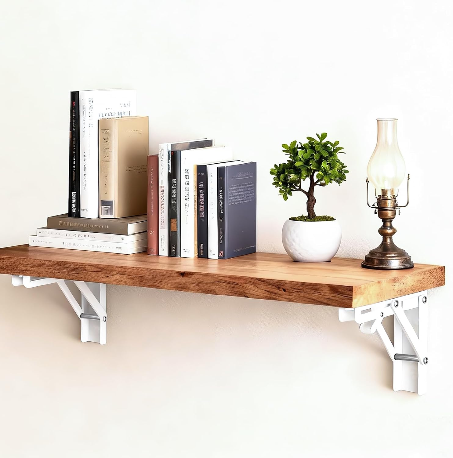 2 Pcs Folding Shelf Brackets,Heavy Duty Metal Collapsible Shelf Bracket for Benchfor WorkbenchShelf Hinge Wall Mounted Space Saving DIY Bracket,with Screws. (White, 12 Inch)