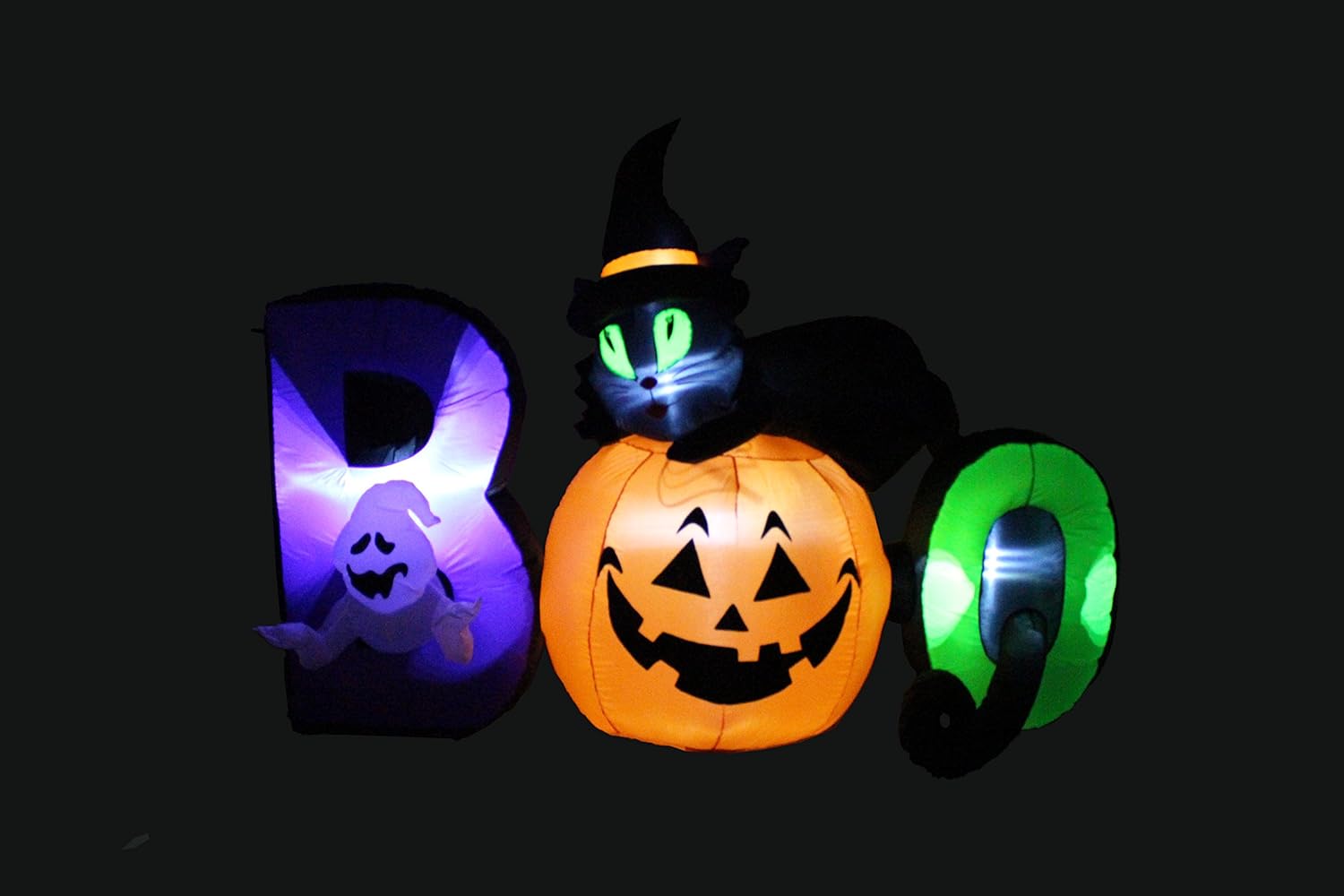 6 FT Long Lighted Halloween Inflatable Black Cat Ghost Pumpkin Boo LED Lights Decor Outdoor Indoor Holiday Decorations, Blow up Lighted Yard Decor Lawn Inflatables Home Family Outside