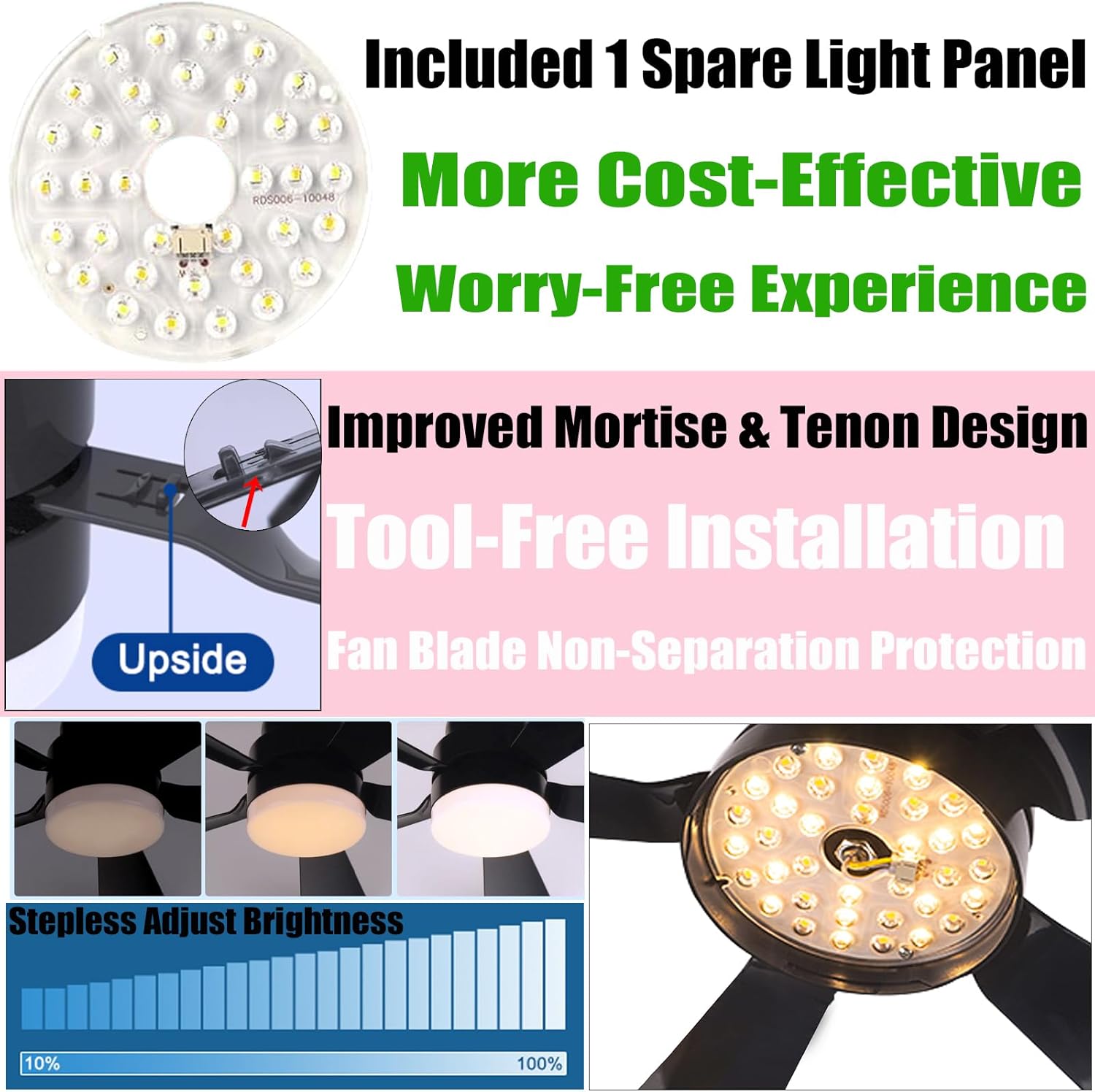 Socket Fan Light E26 Screw in with Remote 3 Timer Adjustable Speed, Air Purifying Ceiling Fan with Light, 3000K-6500K w/LED Spare Light Bulb for Bedroom Kitchen Pantry Garage Laundry, Black