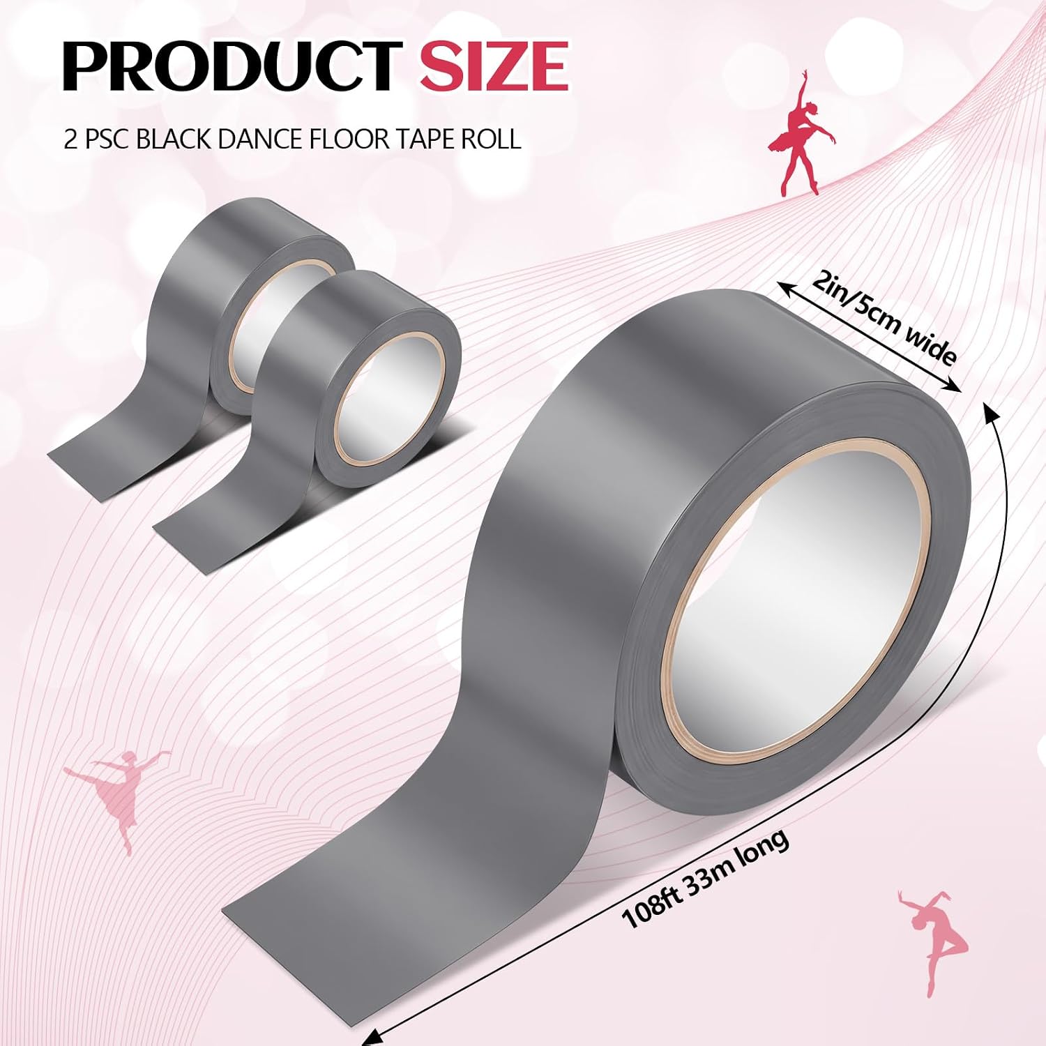 Pangda Grey 2 Rolls Dance Floor Vinyl Tape 36 yd x 1.9 in Durable Tape Splicing Strong Adhesion No Residue for Gym Dance Room Restaurants Kitchen Floor Safety Marking