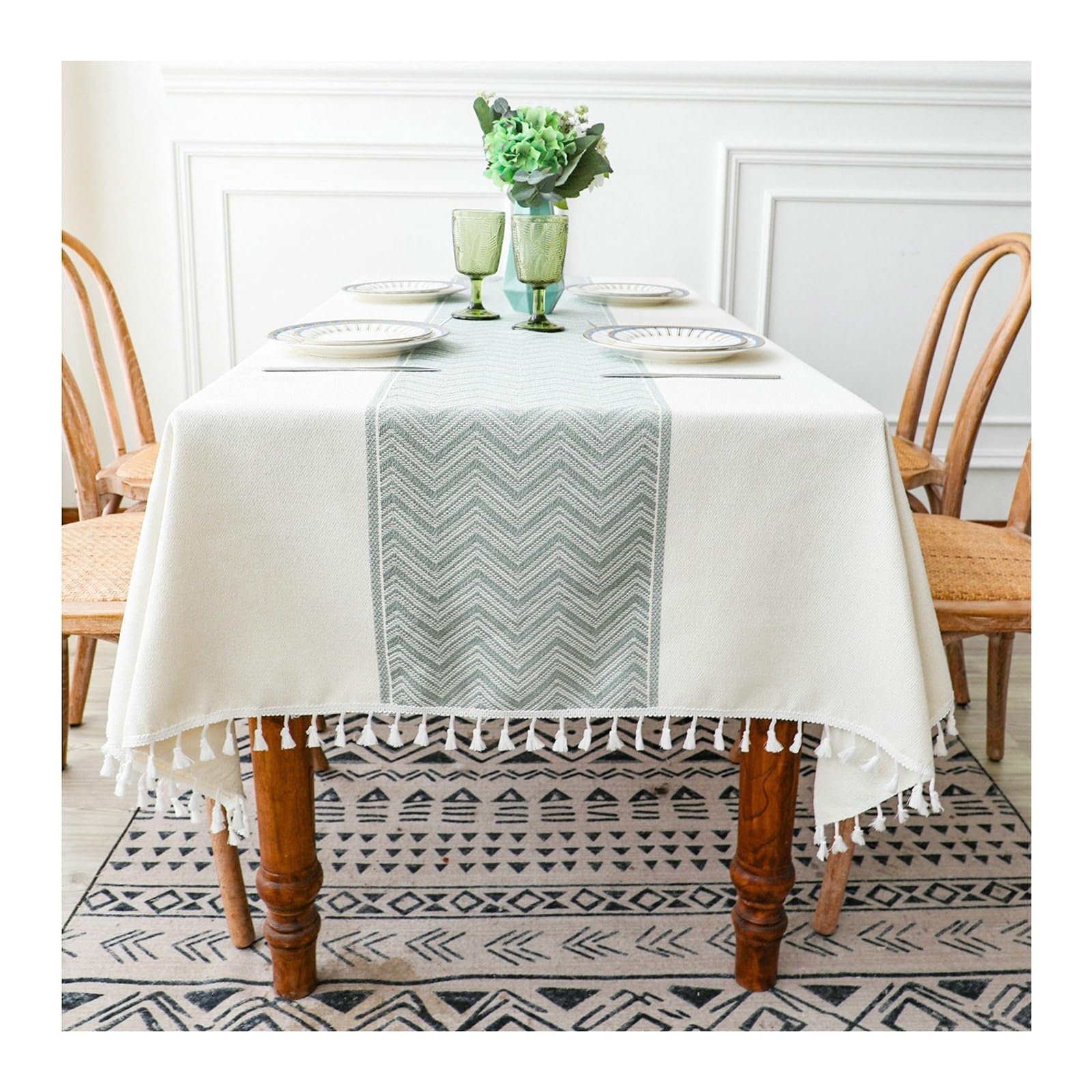 Nappe de table anti tache blanche 140x200cm avec motif de vagues pour décoration et protection