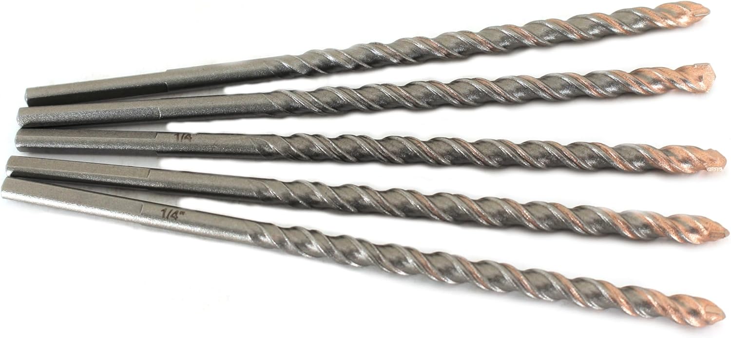 TMAX 5 pc Premium Percussion Masonry Drill Bit with 1/4 Inch Tip and 6 Inch overall length, Concrete Drill Bit for Masonry, Brick, Stone, and More