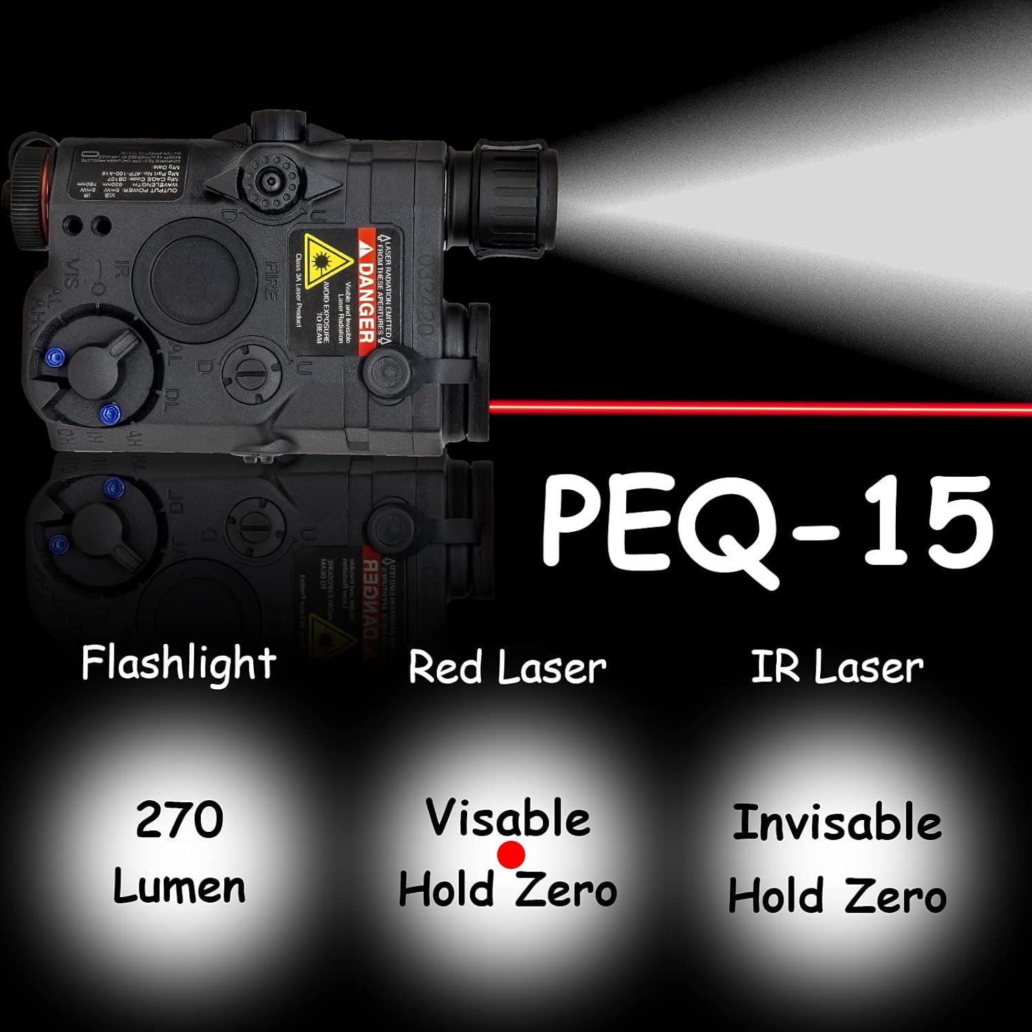 ACTIONUNION Airsoft PEQ 15 PEQ Box IR Laser + Red Laser Sight + White LED Flashlight for AEG GBB CQB (Black) : Sports & Outdoors