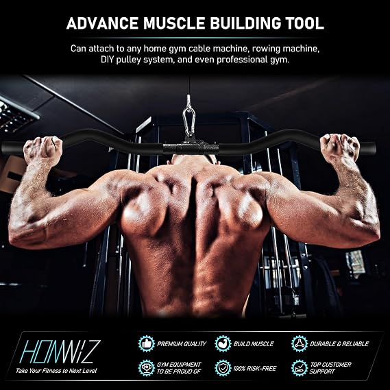 LAT Pull Down Bar, Detachable LAT Pulldown Attachment with Swivel Joint Wide Grip LAT Pulldown Bar for Cable Machine Home Gym Accessories, Muscle Training