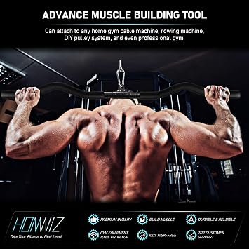 LAT Pull Down Bar, Detachable LAT Pulldown Attachment with Swivel Joint Wide Grip LAT Pulldown Bar for Cable Machine Home Gym Accessories, Muscle Training