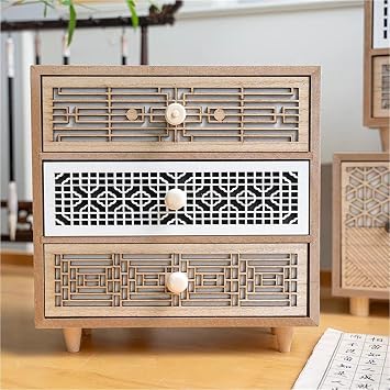 Solid Wood Storage Box - Desktop File Cabinet, Tabletop File Organizer Desk Storage Box, Desk Organizer For Kitchen Counter With DrawerC