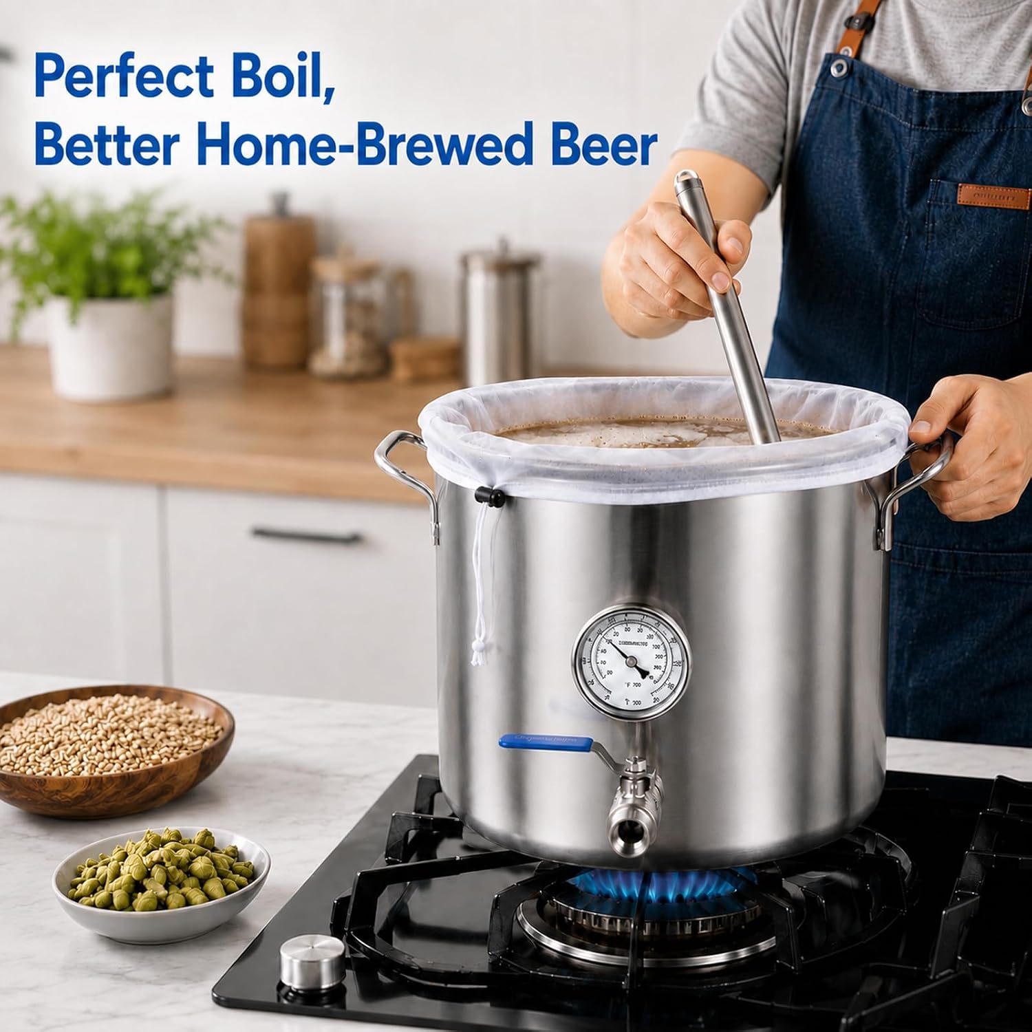 MRbrew 5.5 Gallon Brew Kettle Stainless Steel Brew Pot with Thermometer