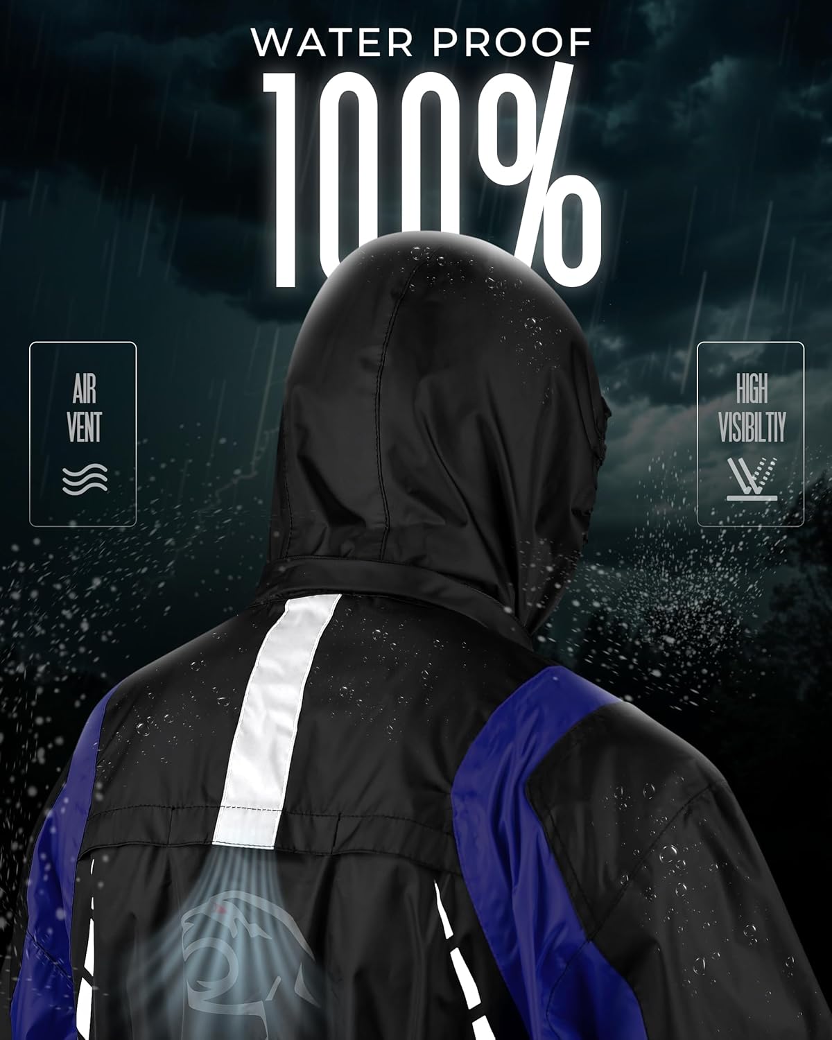 J.A.G. Motorcycle Rain Suit for Men & Women - 2 Pieces Waterproof Rain Jacket & Pants | Reflective Rain Coat with Hoodie