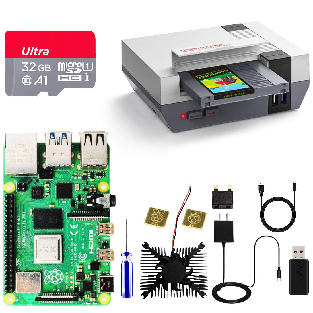 AKNES RETROFLAG Raspberry Pi 4 4GB Motherboard, NESPi 4 CASE with SSD ...