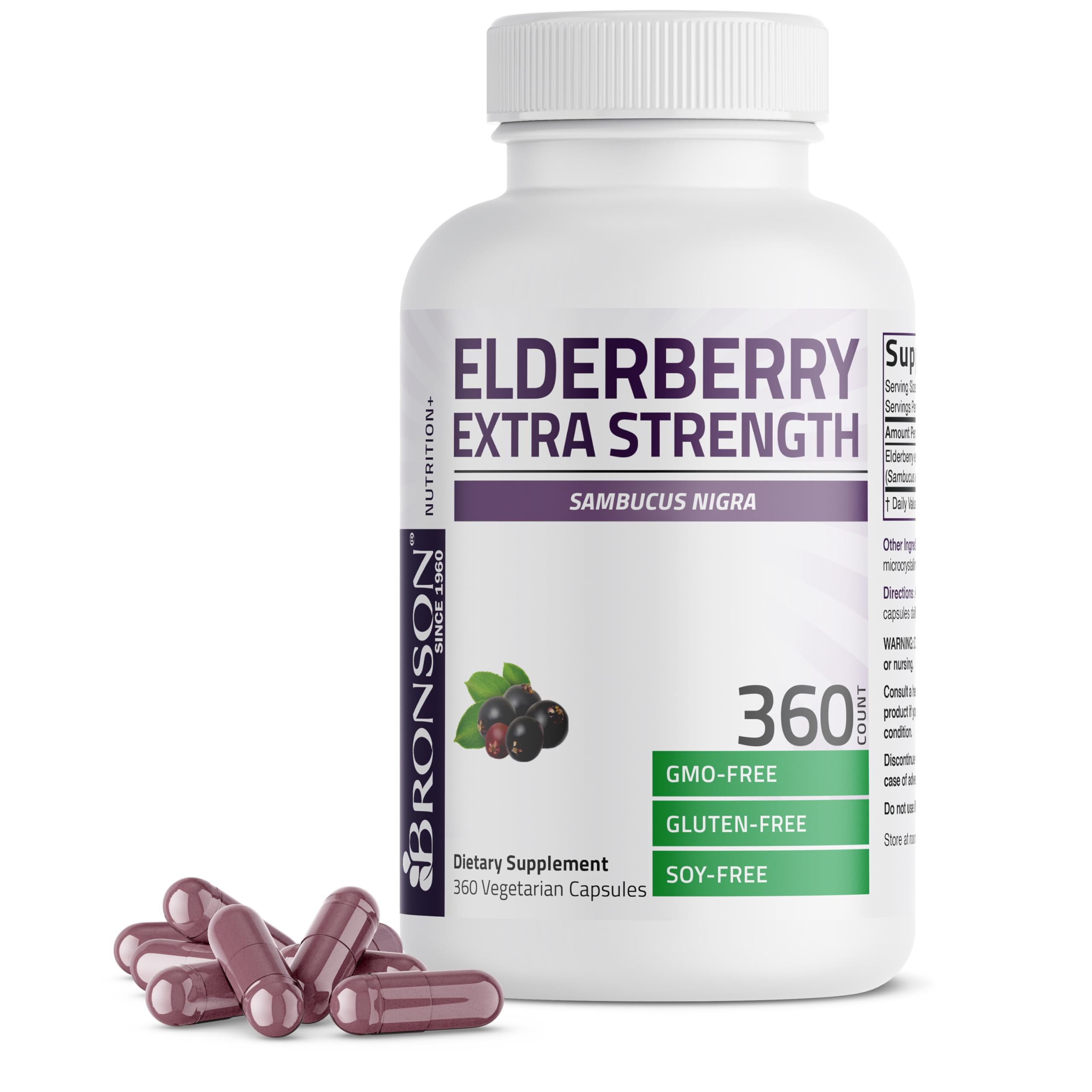 Bronson Elderberry Extra Strength Immune Support, 360 Vegetarian Capsules 360 Count (Pack of 1)