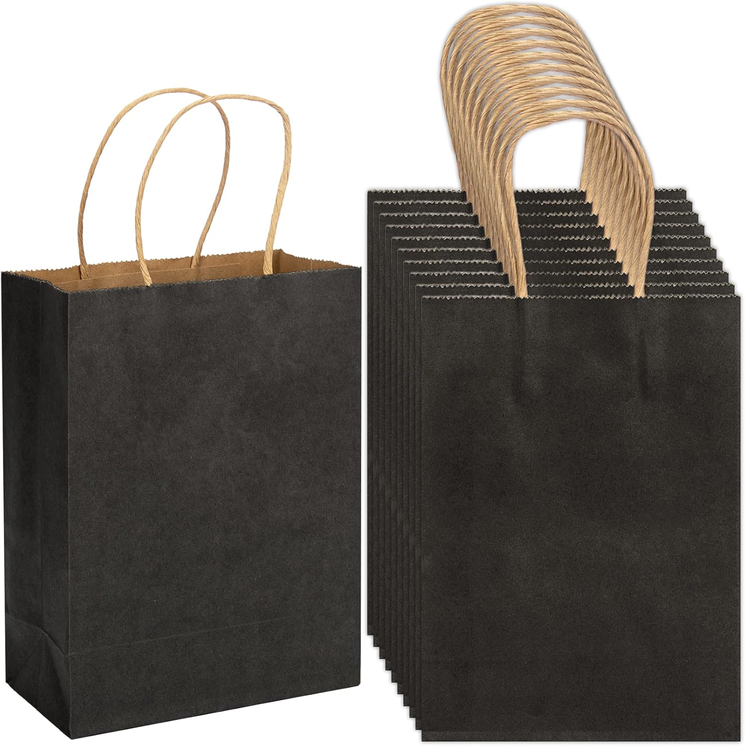 100 Pack 5.9x3.15x8.26 inch Small Black Gift Bags, Kraft