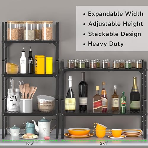 Miniatura 7 de SOFRON Estante Organizador de Gabinete Expandible, Elevador de Estante Apilable para Cocina Pequeña, Despensa, Escritorio, Armario, Encimera,