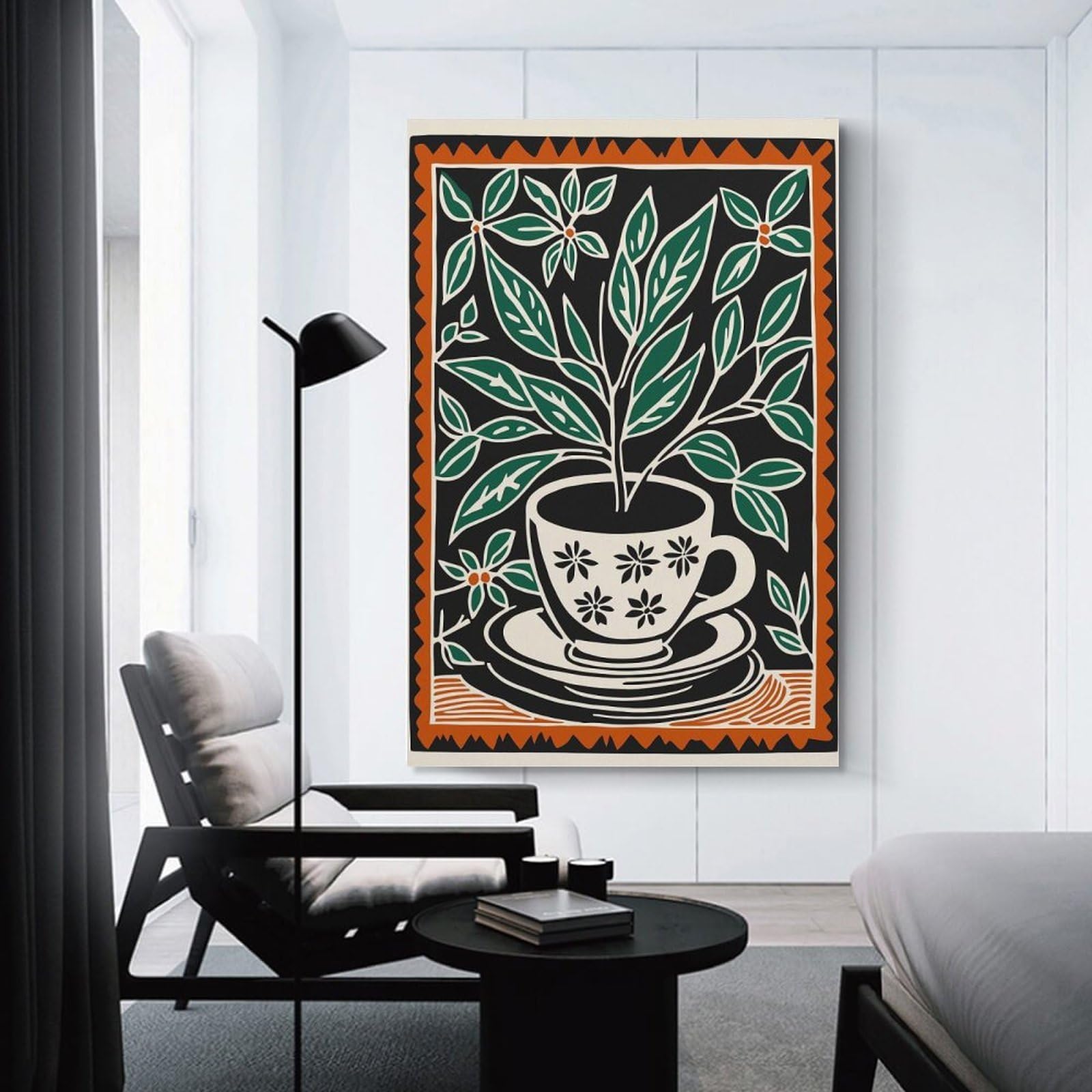 Junmoney Decorative Wall Artwork Teacup Plant Illustration, 16x24inch(40x60cm), for Calm Bedrooms, Home Corners Or Flats, An Easy Wall Refresh for Bedrooms