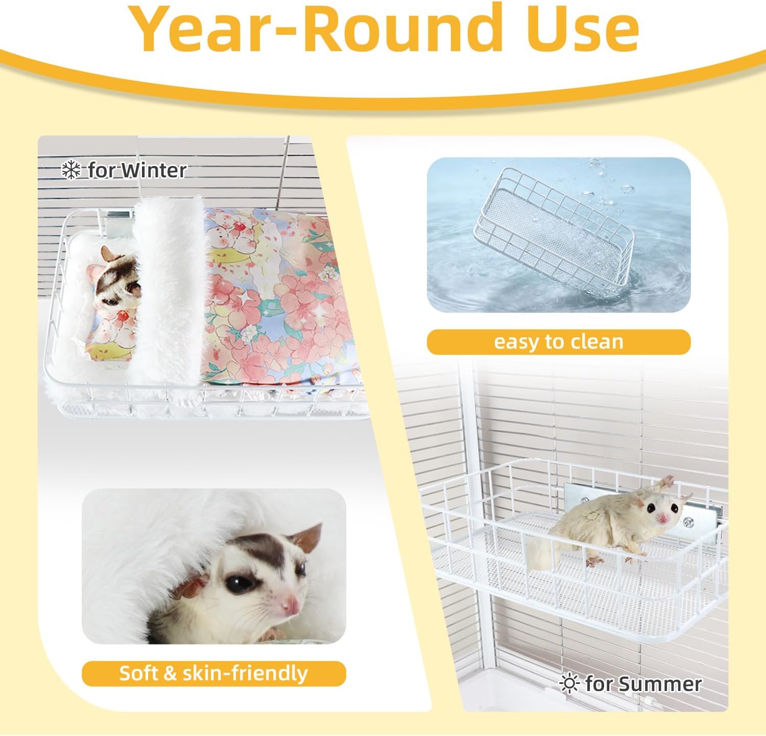 Sugar Glider Hammock Bed & Activity Platform - Versatile 2-in-1 Cage Accessories with Removable Bed, Sturdy Chew Proof Metal Frame for Small Pets (Medium, Cartoon)