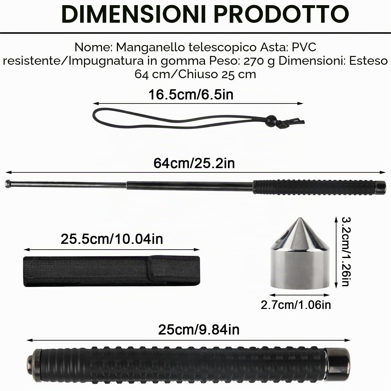 Multifunzionale Bastone da Escursionismo Telescopico, Pieghevole, 64cm, Antiscivolo con Tracolla e Borsa per il Trasporto, Ideale per Trekking, Campeggio, Alpinismo e Sci, Nero