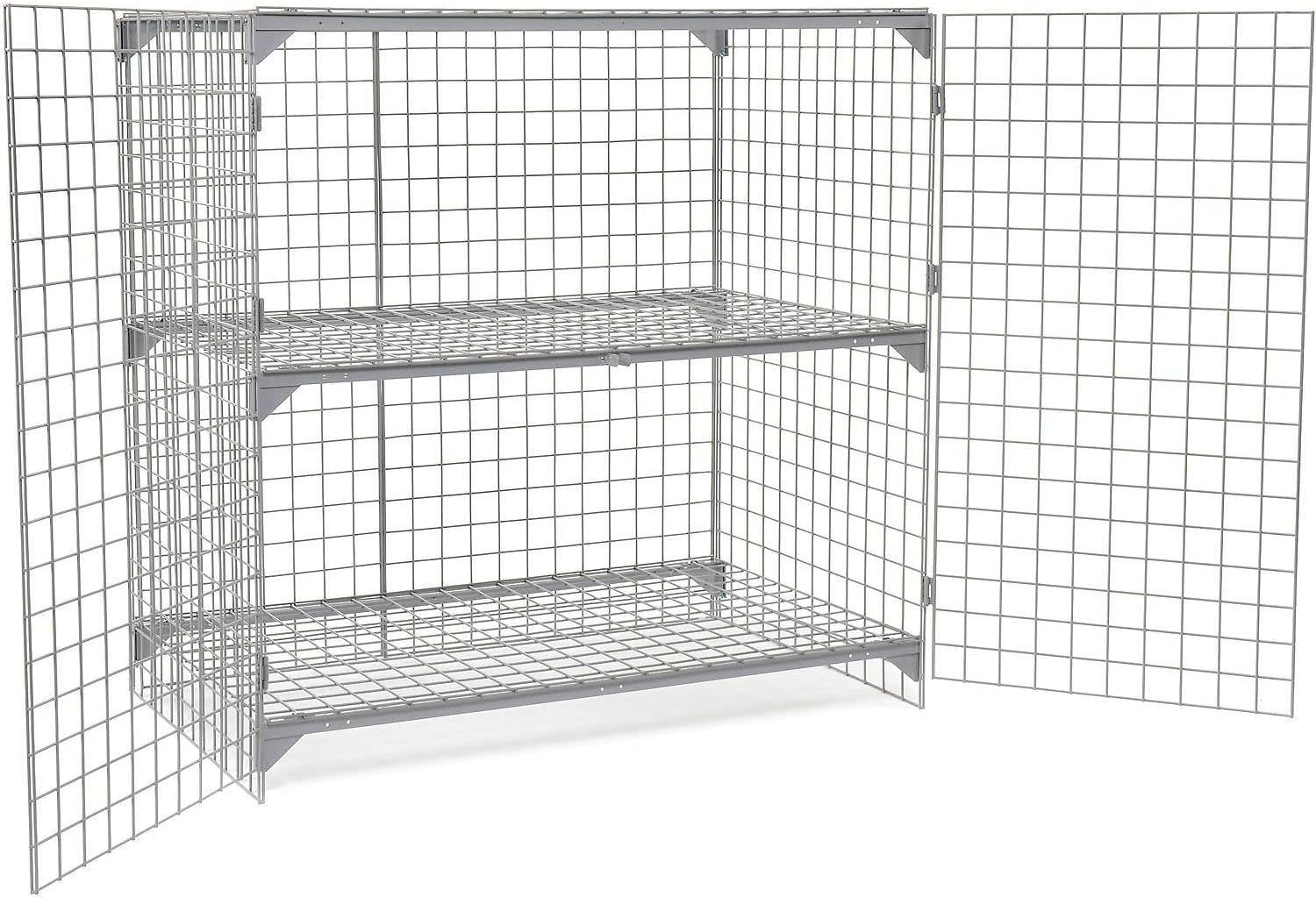Global Industrial Commercial 1-Tier 2 Door Wire Mesh Security Locker, 60" W x 24" D x 60" H, Gray, Unassembled, Industrial Wide-Span Security Cage, Bulk Storage Locker