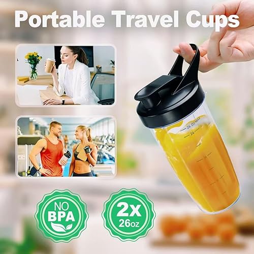 Miniatura 4 de Licuadora de batidos, licuadora personal de 1200 W para batidos, licuadoras para cocina con 2 tazas de viaje de 26 onzas sin BPA, perfecta para