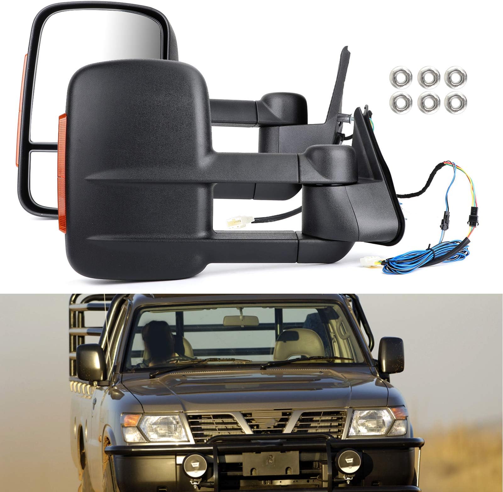 Topteng Extendable Towing Mirrors For NISSAN PATROL GU Y60/Y61/Y62 1997- current Pair