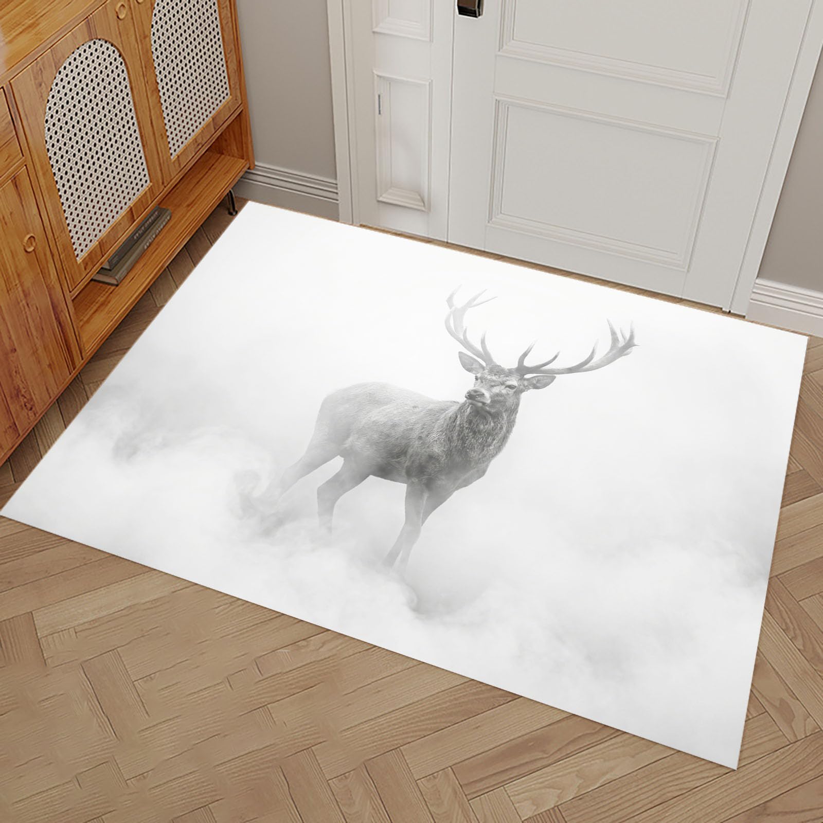Felpudo De Entrada Niebla Renos, Alfombra Atrapapolvo, Antideslizante, Microfibra Suave Felpudo Naturalismo, Tapete Entrada para Puertas Y Pasillos 80 x 120 cm, Gris