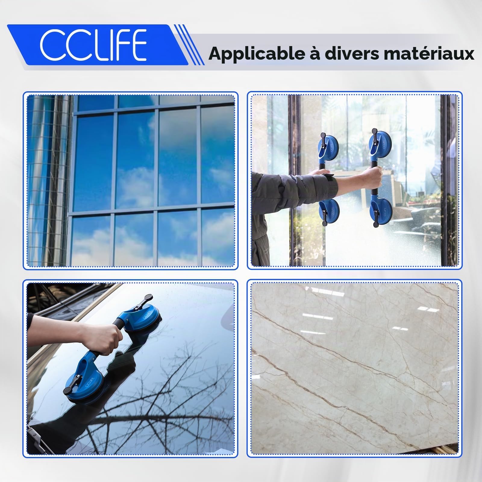 CCLIFE Ventouse 2 Pièces Ventouse Double Ventouse pour Transport de Vitres, Carreaux, Meubles, Pare-Brise de Voiture Charge 120 kg